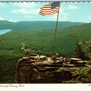 c1970s Chimney Rock Park, NC Aerial Summit Lake Lure Crowd Added Flag 4x6 PC M11