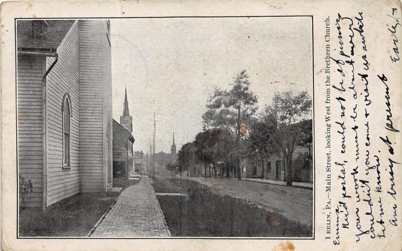 Berlin Pennsylvania~Main Street West @ Brethren Church~1907 B&W Postcard