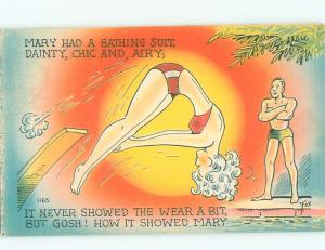 Linen Risque MAN ADMIRES BIKINI GIRL ON DIVING BOARD AB6380