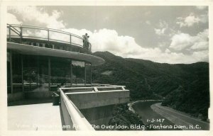 NC, Fontana Dam, North Carolina, Down Stream View, Overlook Building, RPPC