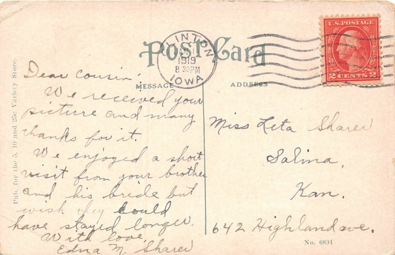 F56/ Fulton Illinois Postcard 1919 Ferry Boat Dock People