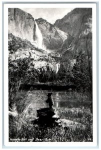 1950 Yosemite Falls And Bear Cub View Yosemite CA RPPC Photo Posted Postcard 