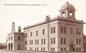 Vintage Postcard 1930's City Hall and Fire Department Jamestown North Dakota