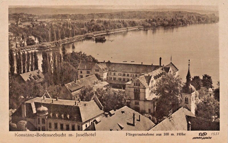 KONSTANZ BODENSEEBUCHT GERMANY INSELHOTEL~1923 FLIEGERAUTNAHME PHOTO POSTCARD