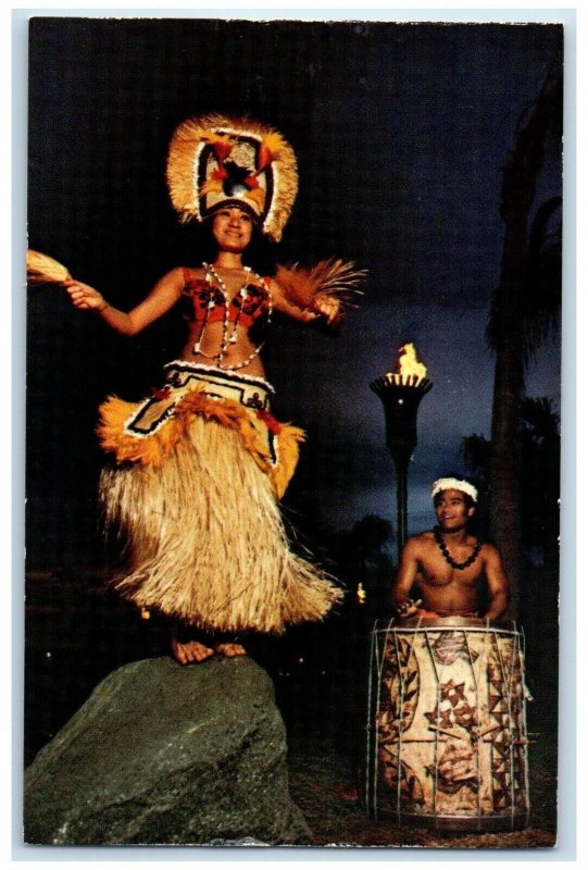 c1960 Polynesian Luau Authentic Tahitian Dancers Village Resort Disney Postcard