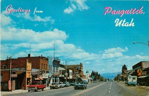 Vintage Postcard; Greetings Panguitch UT Hwy 89 Street Scene Signs, Garfield Co.