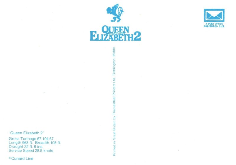 VINTAGE CONTINENTAL SIZE POSTCARD QUEEN ELIZABETH II LINER CUNARD LINE GRAPHICS