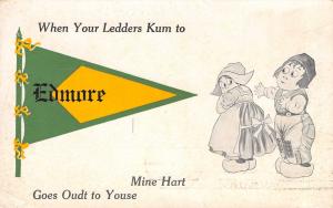 Mine Heart Goes Out to Youse in Edmore Michigan~1913 Pennant Postcard 