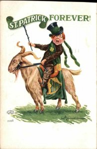 Bernhardt Wall St. Patrick's Day Emerald Isle Irish Man on Goat c1910 Postcard 