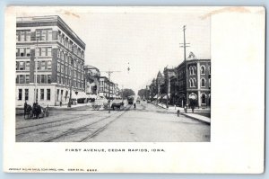 Cedar Rapids Iowa Postcard First Avenue Street Scene Horse  Carriage Road 1905