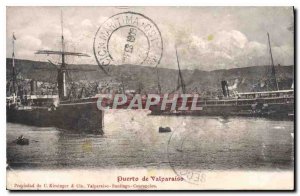 Old Postcard Puerto Valparaiso Boat