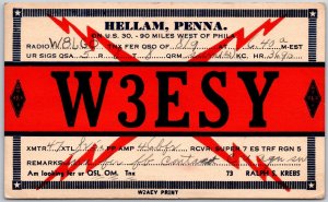 QSL Radio Card Code W3ESY Hellam Pennsylvania Amateur Station Posted Postcard