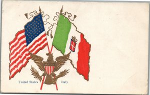 UNITED STATES ITALY FLAGS ANTIQUE POSTCARD