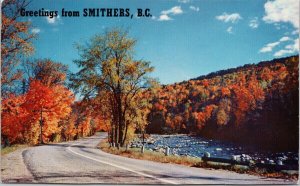 Greetings from Smithers BC Stream Autumn Trees Unused Postcard E91