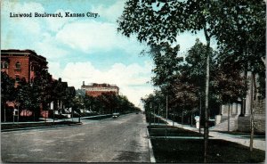 Vtg Kansas City Missouri MO Linwood Boulevard Street View 1910s Postcard