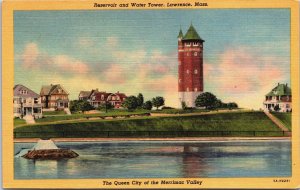 Reservoir and Water Tower Lawrence Massachusetts Linen Postcard C201