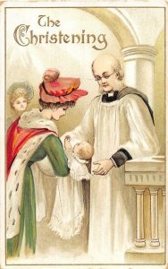 THE CHRISTENING MATHER BABY PRIEST RELIGIOUS EMBOSSED POSTCARD (c. 1910)