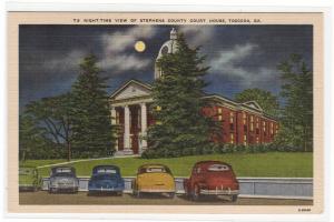 Court House at Night Cars Toccoa Georgia linen postcard