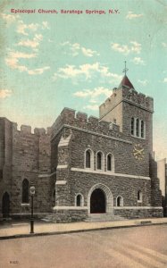 Vintage Postcard 1930's Episcopal Church Building Saratoga Springs New York NY