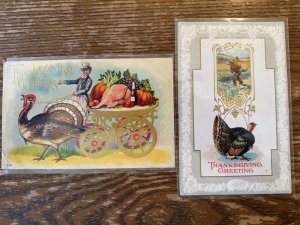 Lot of Antique Postcards Early 1900s Vintage Embossed Turkeys Thanksgiving