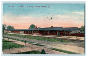 1913 New CB&Q Train Depot Station Moline, Illinois IL Antique Postcard 