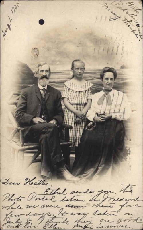 Wildwood NJ Wonfor & Son Old Couple & Little Girl Studio Portrait RPPC PC