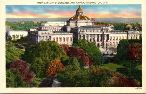 Library Of Congress & Annex Building Washington DC Aerial View Linen Postcard 