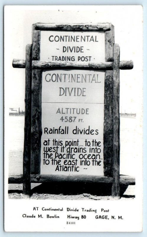 RPPC GAGE, NM New Mexico ~ Sign CONTINENTAL DIVIDE TRADING POST c1940s  Postcard