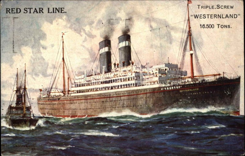 Red Star Line Steamer Ship Westernland 1930 Message and Cancel Postcard