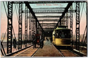 Cherry Street Bridge Toledo OH Streetcar Horses Vintage Postcard V23