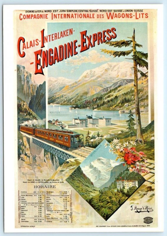 2 Repro Postcards CALAIS INTERLAKEN ENGADINE EXPRESS, Switzerland Train 4x6