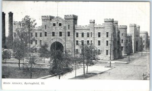 c1910s Springfield, ILL State Armory Arsenal Castle Litho Photo Postcard A60