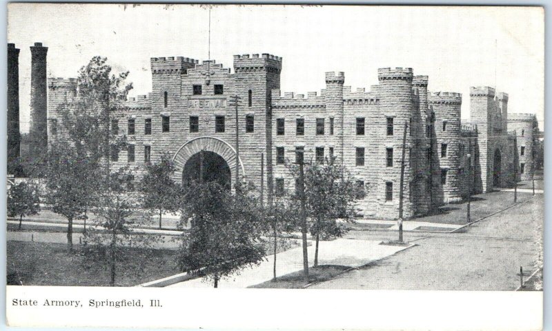 c1910s Springfield, ILL State Armory Arsenal Castle Litho Photo Postcard A60