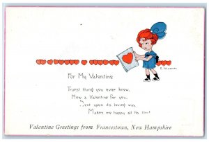 c1940 Valentine Greetings From Heart Francestown New Hampshire Vintage Postcard