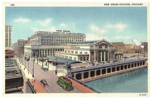 New Union Station Chicago IL Railway Station Curt Teich Linen Postcard 1941