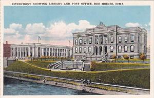 Iowa Des Moines Riverfront Showing Library and Post Office