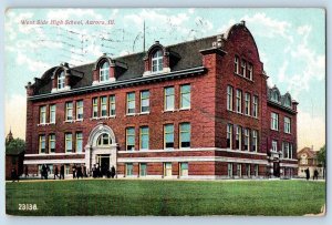 Aurora Illinois IL Postcard West Side High School Building Exterior 1909 Antique