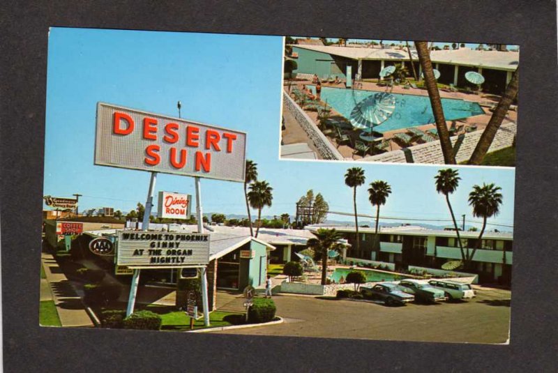 AZ The Desert Sun Hotel Motel Phoenix Arizona Postcard Pool Cars