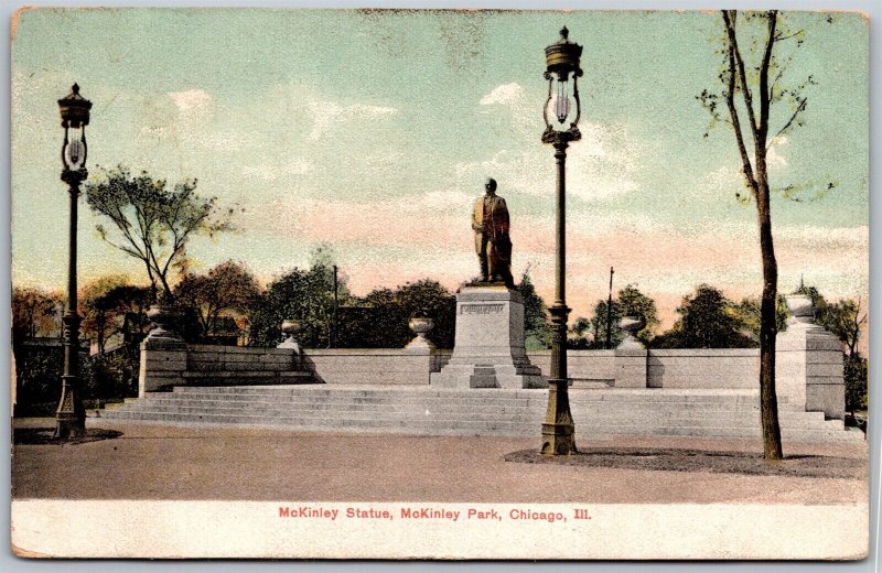 Vtg Chicago Illinois IL McKinley Statue McKinley Park 1910s View Old Postcard