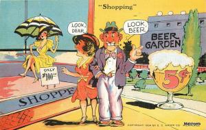 Comic Couple with differrent tastes Shopping Drinking KROPP Postcard 10138