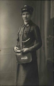 Work Labor Female Mail Carrier? Catchel Or Millitary? Uniform Austria c1910 RP