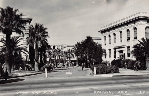 PHOENIX ARIZONA~UNION HIGH SCHOOL-STUDENTS WALKING~1940s REAL PHOTO POSTCARD