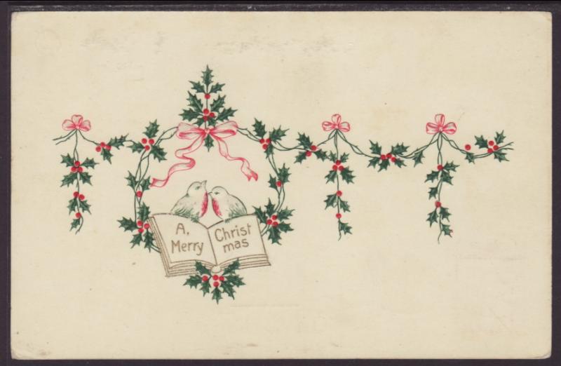 Merry Christmas,Holly,Birds Postcard