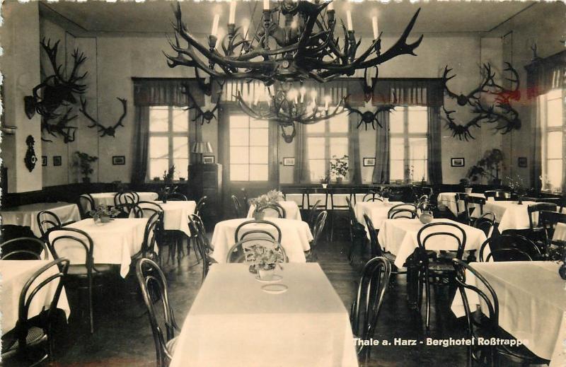 Germany Thale a. Harz Berghotel Restaurant interior Rosstrappe deer horns lamps