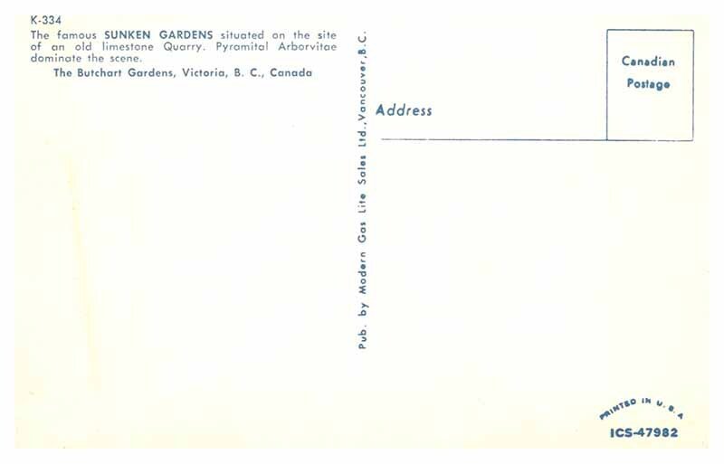 Postcard GARDEN SCENE Victoria British Columbia BC AS4464