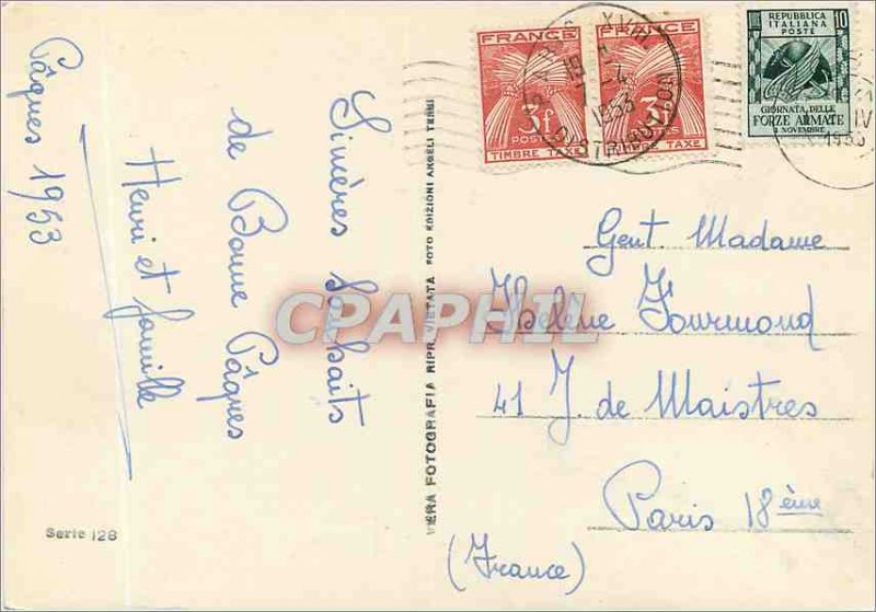 Postcard Modern Italy Mountains Bird Stamp Tax Paris