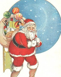 Postcard Lovely Christmas Santa Claus Toy Bag Sack