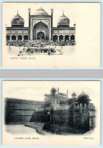 2 Postcards DELHI, INDIA ~ JUMMA MUSJID Mosque & LAHORE GATE c1900s