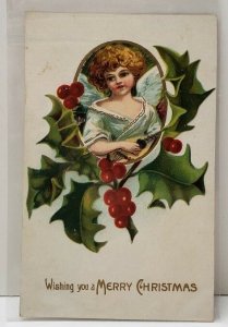 Merry Christmas Angel Holly Berry Embossed To Waynesboro Pa Postcard B7
