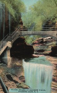 Vintage Postcard Flying Stairs Rainbow Falls To Watkins Glen New York Acmegraph